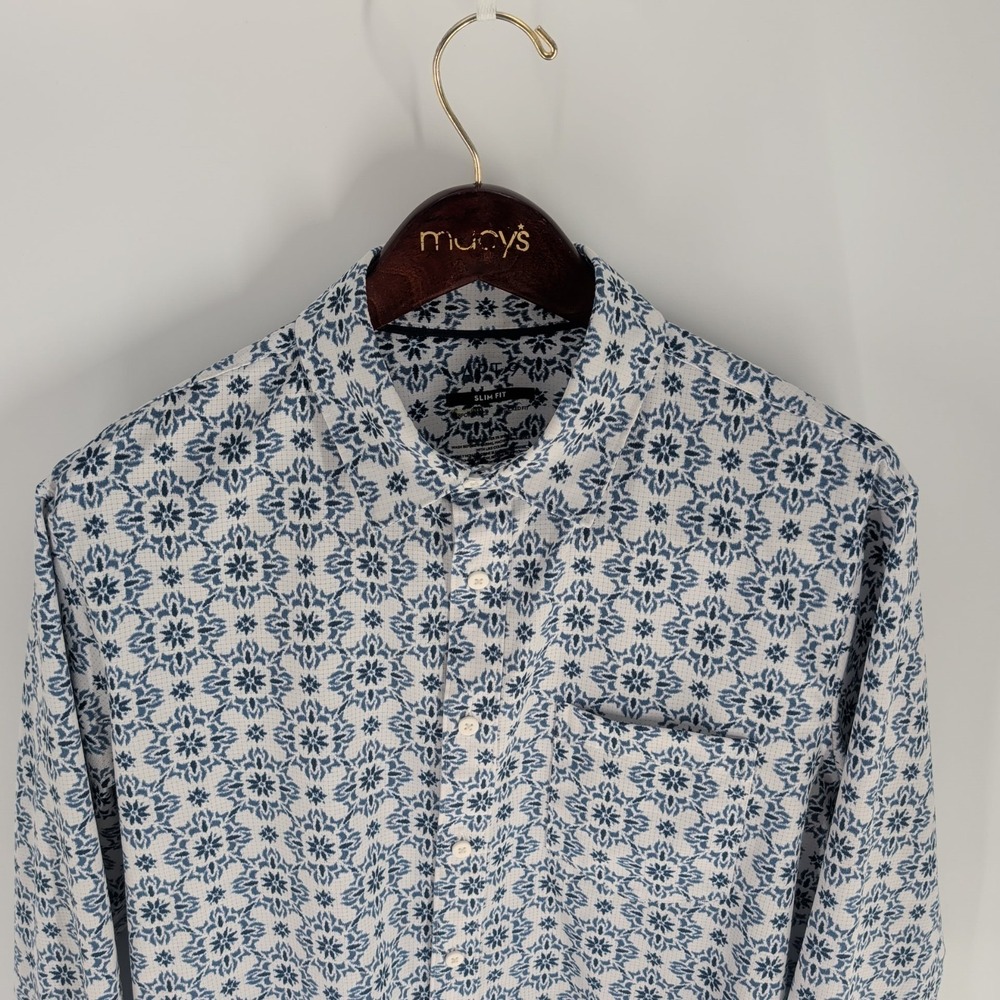 APT 9 Mosaic Pattern Performance Slim Fit Button Up Shirt Blue White Size L - Picture 3 of 8